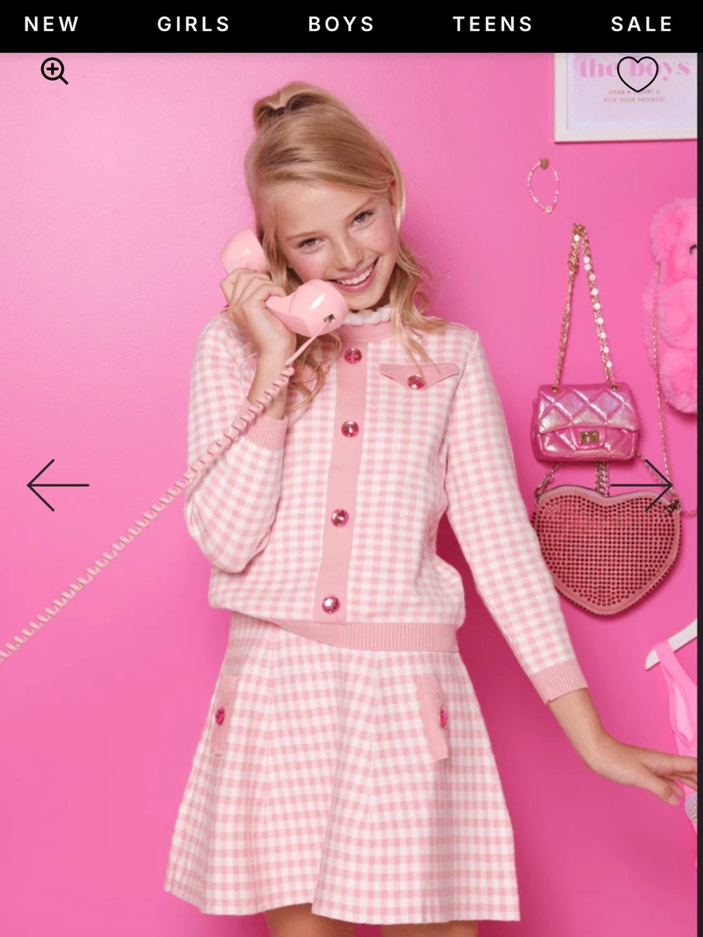Lola + The Boys Gingham Gem Sweater Skirt Set Pink Girls 10
